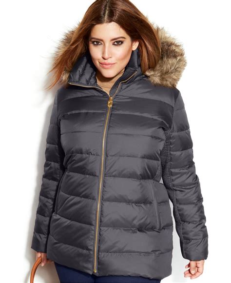 michael michael kors plus size faux fur trim puffer coat